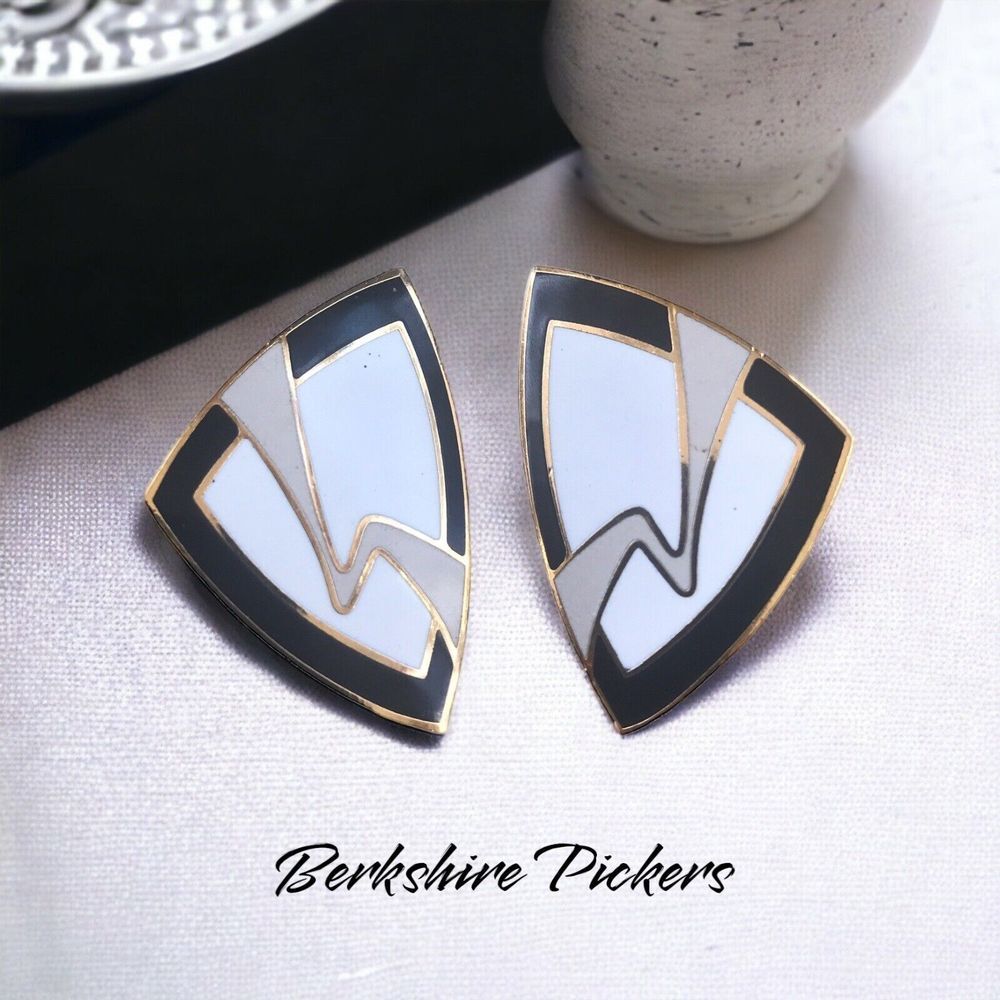 Abstract Ribbon Rocco Co Earrings Enameled Eames‎ Era